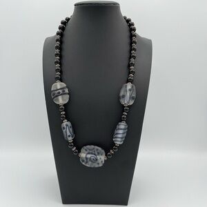 Heavy 91.72g Artisan Frosted Art Glass & 925 Sterling Silver Statement Necklace